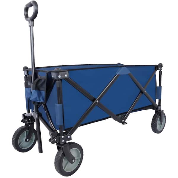 220 lbs. Capacity 4.6 cu. ft. Folding Fabric Utility Wagon Beach Serving Garden Cart with Adjustable Handle (Blue)