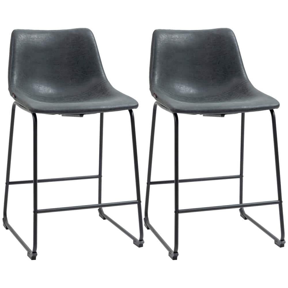 Counter Height Bar Stools Set of 2, Vintage PU Leather Barstools