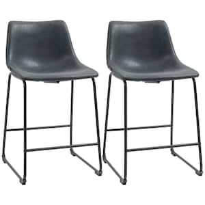 Counter Height Bar Stools Set of 2, Vintage PU Leather Barstools with Footrest for Dining Room, Kitchen, Black