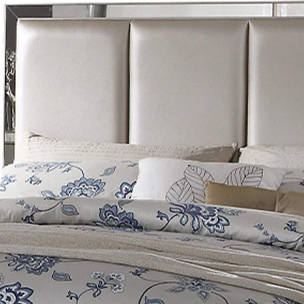 Elegant Platinum King Bed with Tufted Faux Leather Headboard and Storage