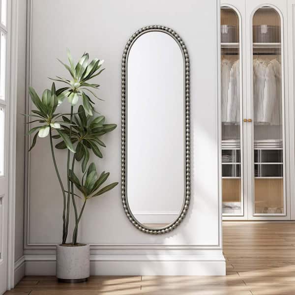 YESSKY DOWELL ENTER LLC Silver 15.7 in. W x 47.2 in. H Retro Oval Iron Framed Wall Mounted Mirror Vanity Mirror for Living Room,Bedroom,Entrance