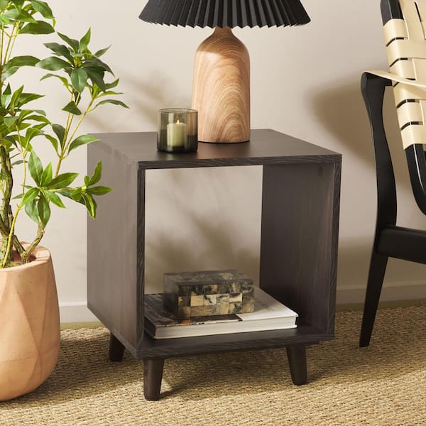 Yona 14 in. Black Wood End Table with 1 shelf