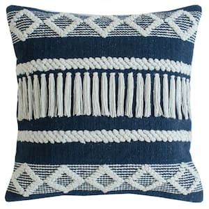 Textured Blue / Ivory Diamond Stripe Durable Poly Fill 20 in. x 20 in. Throw Pillow