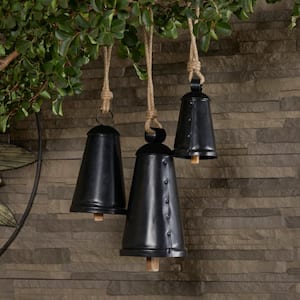 Litton Lane Gold Metal Tibetan Inspired Cylindrical Decorative Cow Bell  with Jute Hanging Rope (3- Pack) 26718 - The Home Depot