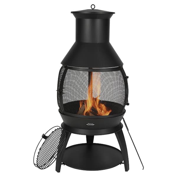 Chiminea 22 in. Outdoor Wood Burning Firepit Iron Spherical Fireplace for BBQ and Warming Wooden FirePit with Grill Mesh