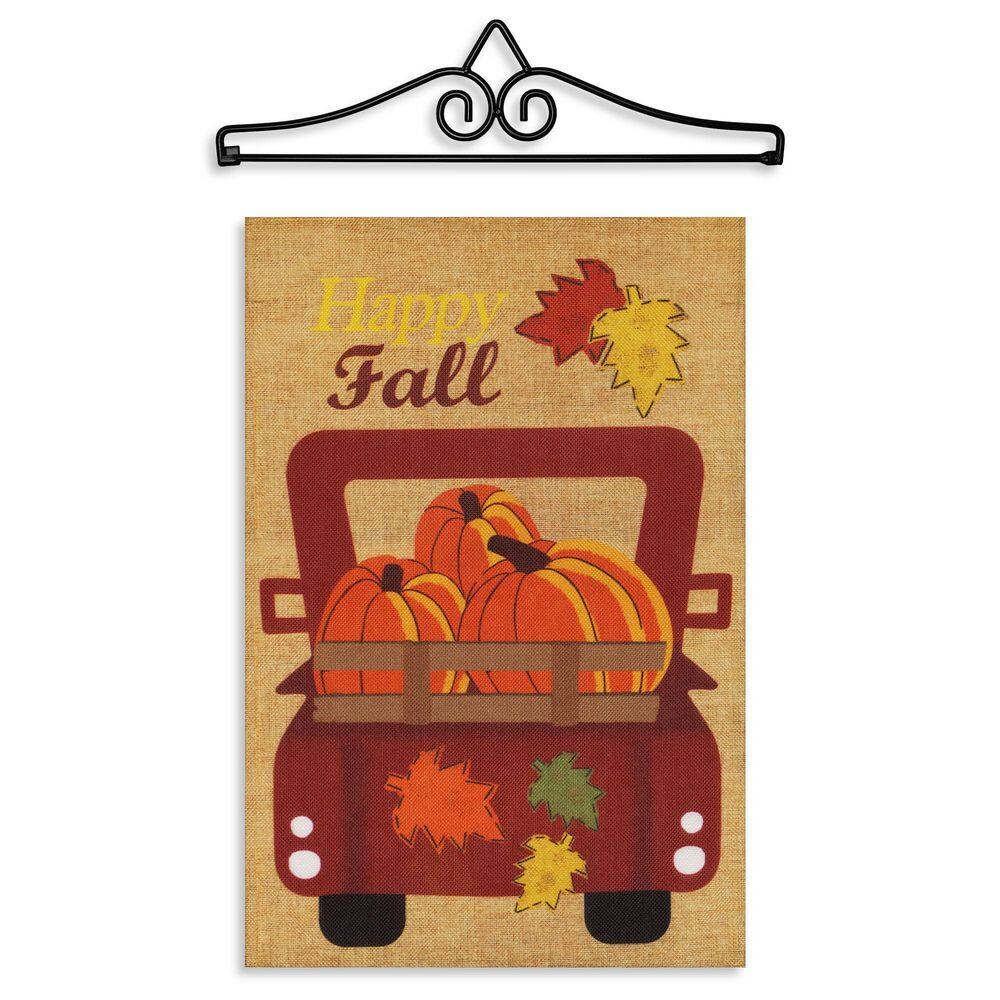 1 ft. x 1.5 ft. Polyester Happy Fall Pumpkins in Truck Bed 2-Sided Garden Flag Burlap with 1.2 ft. Black Iron Hanger price history on PriceWatchPro