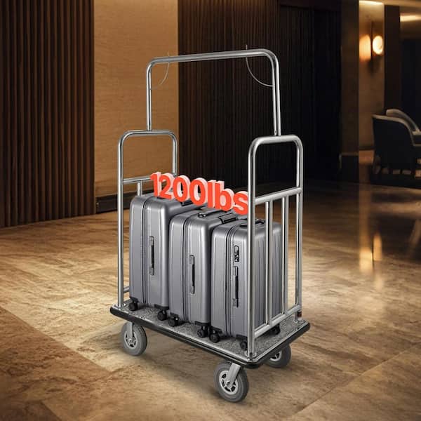 Hotel Luggage Cart,1200 lbs. Load Capacity, Brushed Stainless Steel Finish Bellman's Cart, Valet Cart,for Hotels,Silver