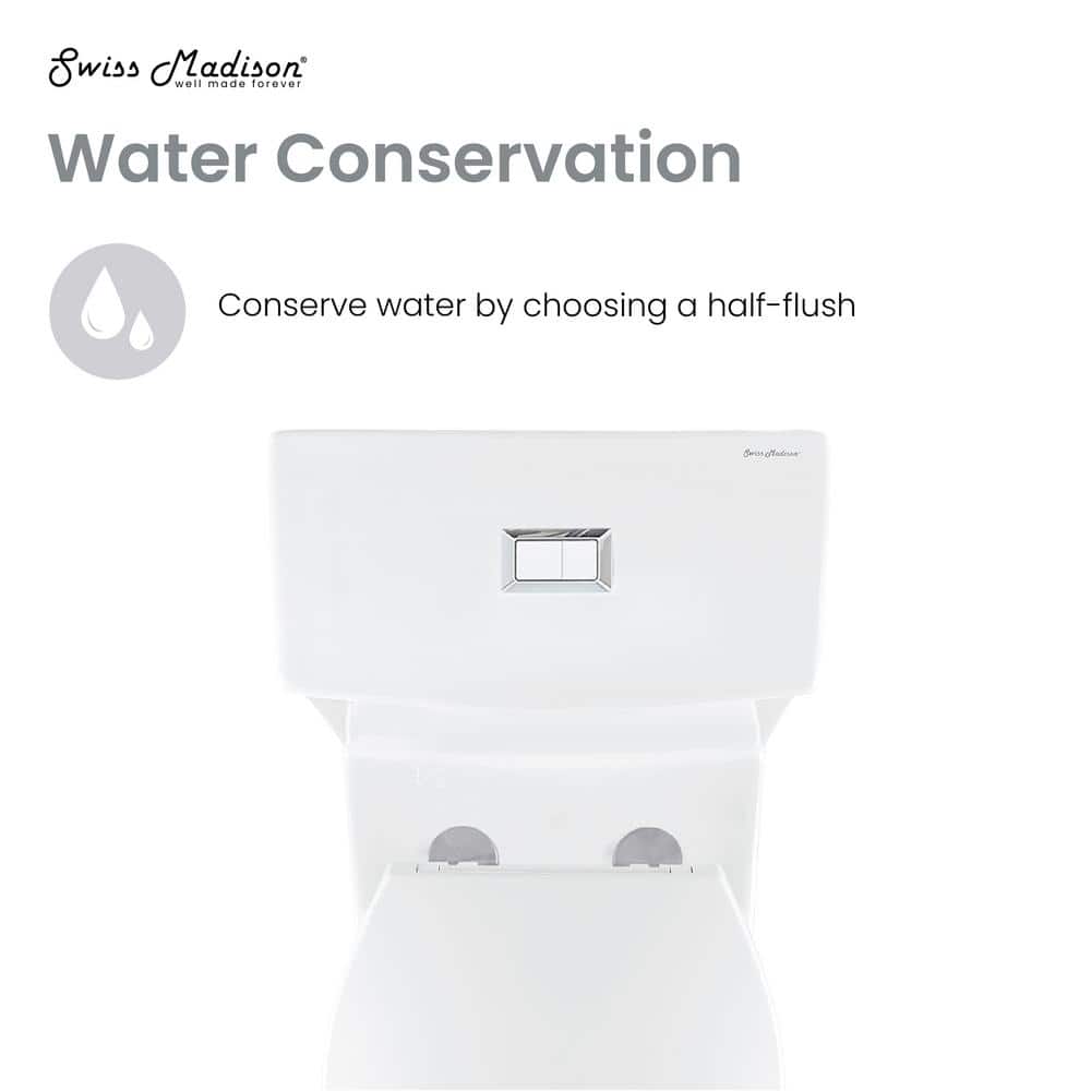 Glossy White Elongated Dual Flush One-Piece Toilet