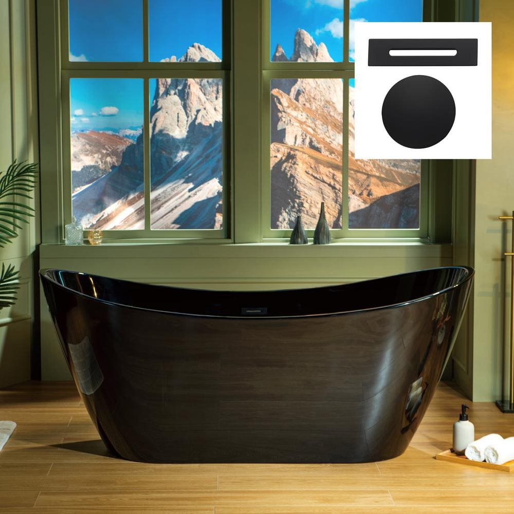67'' Black Acrylic Freestanding Double Slipper Soaking Tub