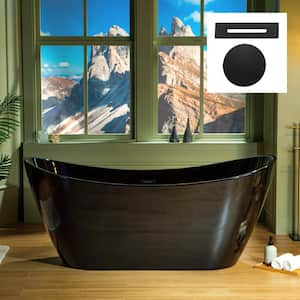 67 in. x 31.5 in. Soaking Bathtub with Center Drain in Black with Matte Black Trim