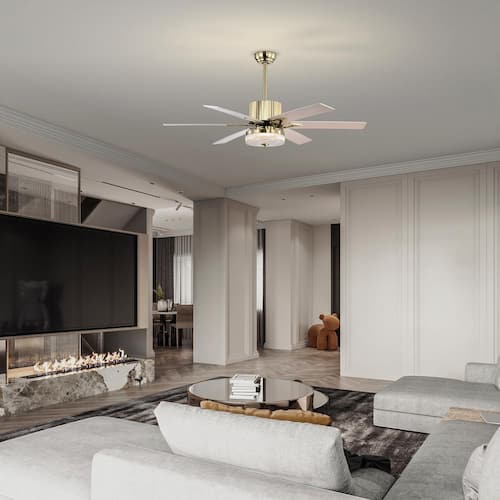 52 in. Indoor Gold Modern LED Ceiling Fan with Remote Control, Reversible 6 Blades and Reversible Motor Lighting