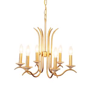 Farmhouse 6-Light Vintage Gold French Country Chandelier Candlestick Pendant