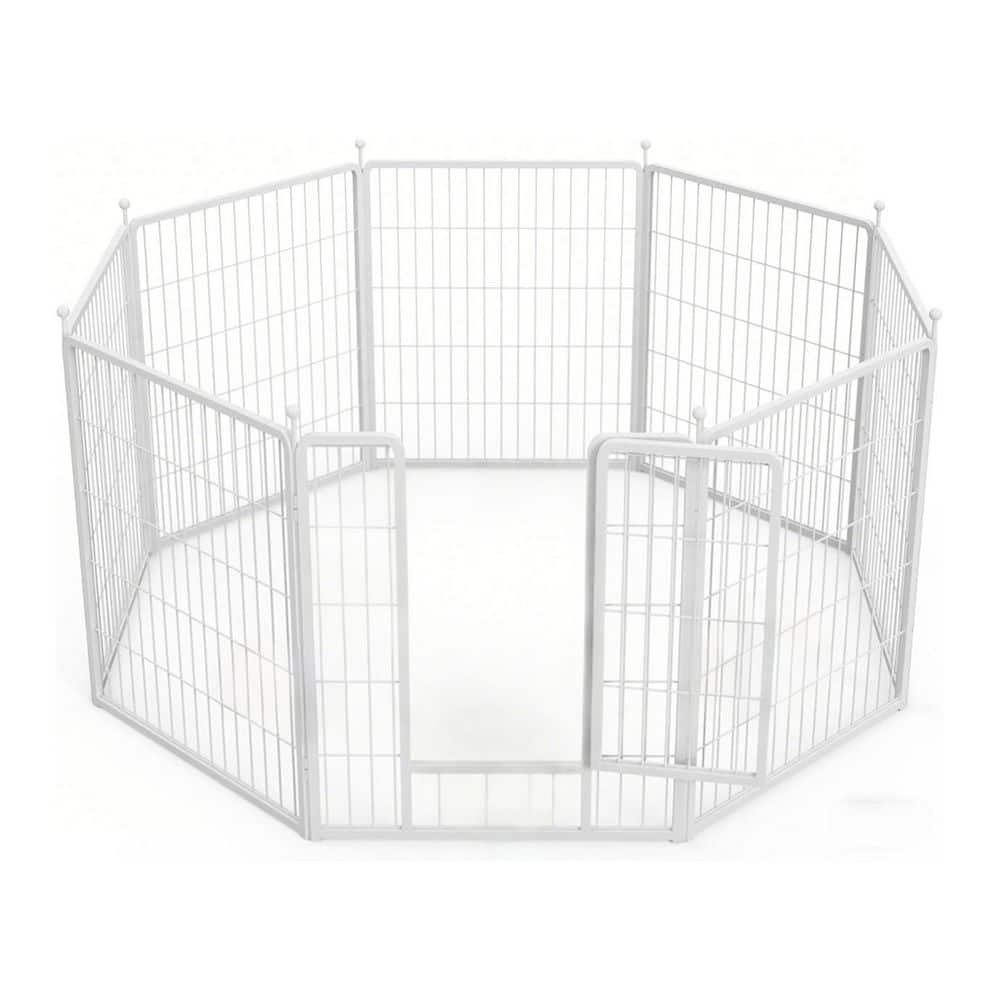 Dog Playpen, 32 in. H 8 Panels Fence Indoor Outdoor Heavy-Duty Metal Foldab