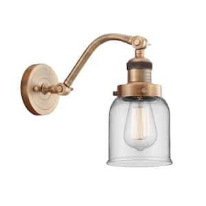 Bell 5 in. 1-Light Brushed Brass Wall Sconce with Clear Glass Shade