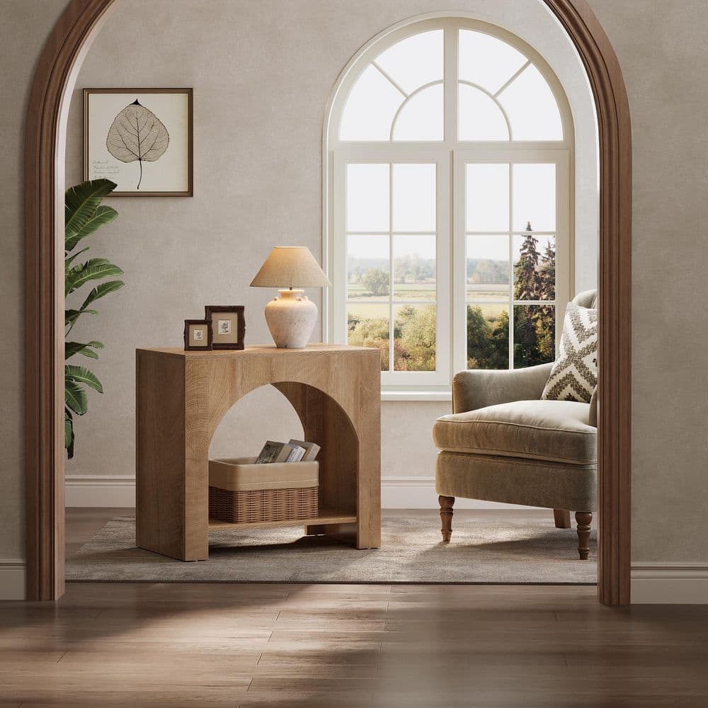Kerlin 27.56 in. Brown Rectangular Wood End Table with 2 Storage Shelves - thumbnail 2