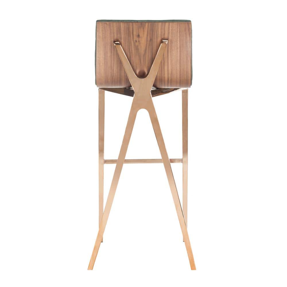 Deluxe Copper Swivel Bar Stool with Ash Green Faux Leather