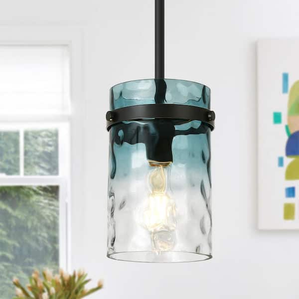 Jasslynn 60W Gradient Blue Modern Adjustable Pendant Light Fixture with Cylinder Glass Shade-Kitchen Dining Room Foyer