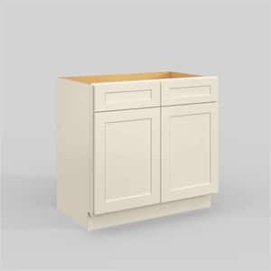 36 in. W x 21 in. D x 34.5 in. H in Antique White Plywood Ready to Assemble Floor Vanity Sink Base Kitchen Cabinet