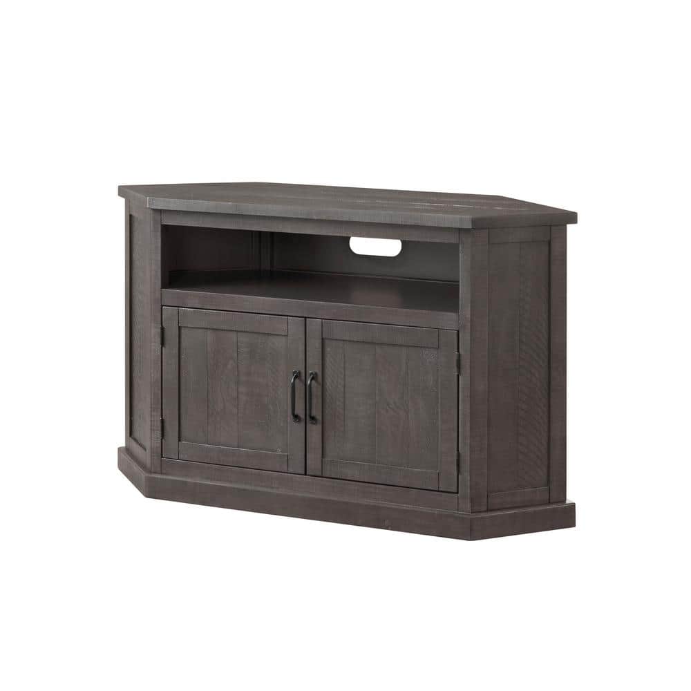 Gray 50" Solid Wood Corner TV Stand with Cabinet