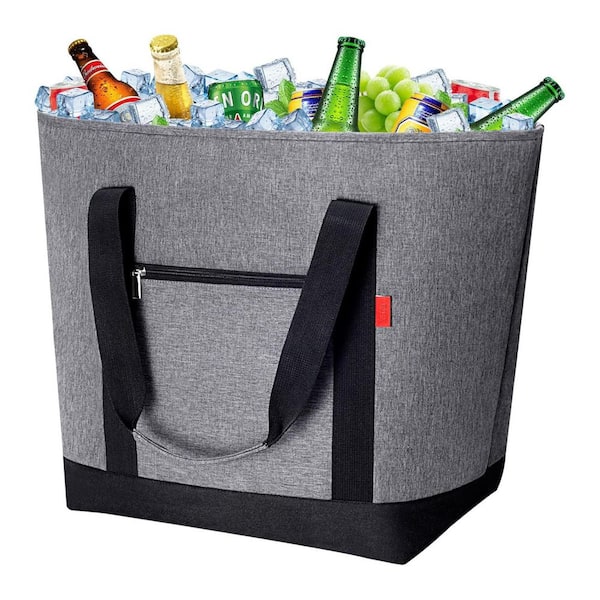 50 qt. Soft-Side Collapsible Cooler Bag with HD Thermal Insulation Grey for Groceries Beach Travel Picnic