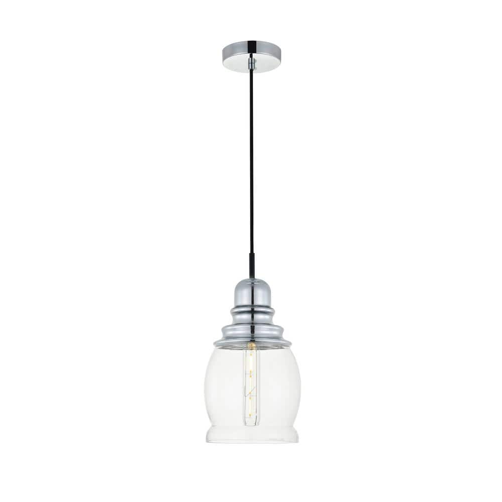Timeless Home 6.3 in. 1-Light Chrome And Clear Pendant Light, Bulbs Not Inc