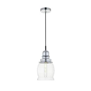 Timeless Home Kali 1-Light Pendant in Chrome with 6.3 in. W x 10.8 in. H Clear Glass Shade