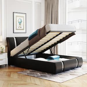 Black Wood Frame Full Size Upholstered Platform Bed with Hydraulic Storage System