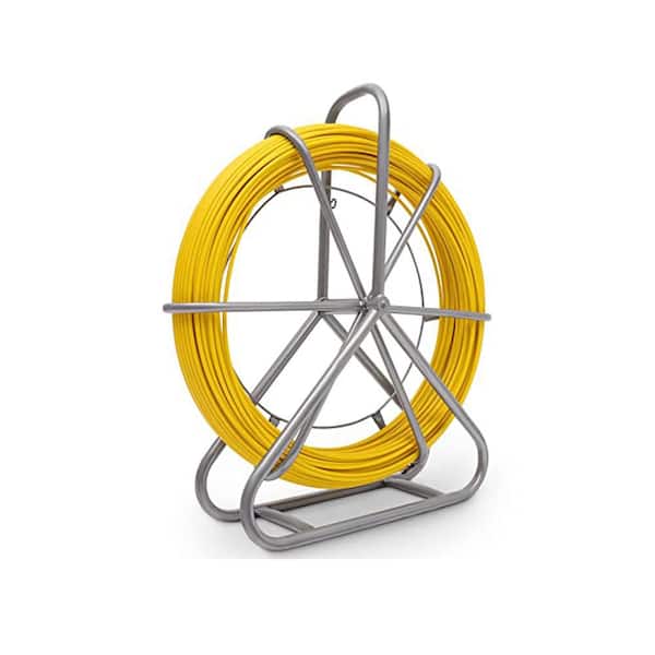 425 ft. Fiberglass Electrical Fish Tape with Brass Push Head Steel Reel Stand Distance Marking Every Metre