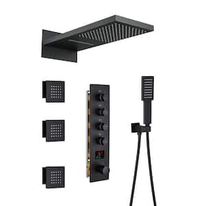 2-Spray Pattern 22 in. Black Wall Mounted Shower System With 3 Body Jets and Water Temperature Display