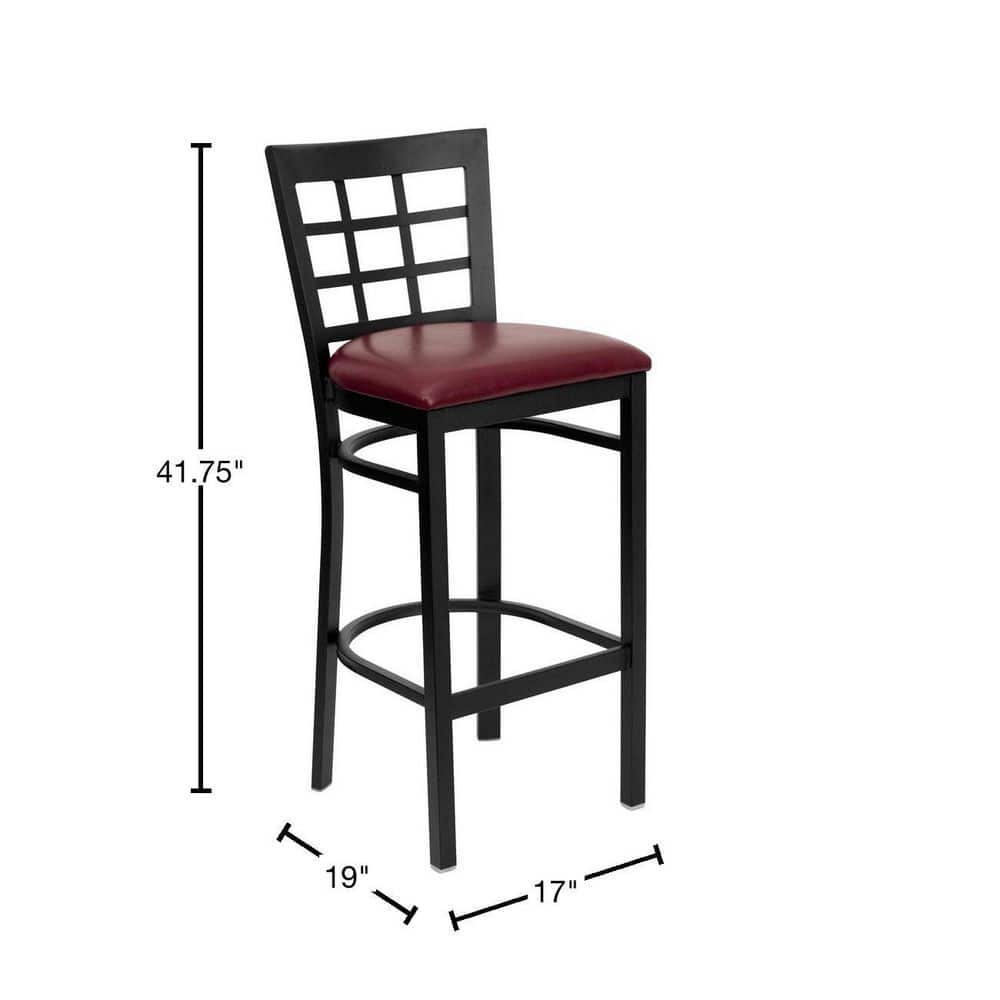 Hercules 29" Black Metal Bar Stool with Burgundy Vinyl Seat