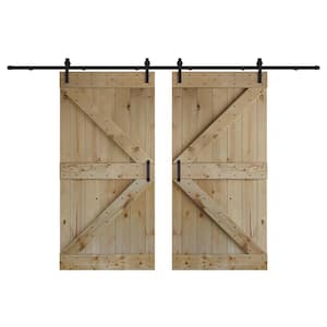 K Series 84 in. x 84 in. Unfinished DIY Knotty Wood Double Sliding Barn Door with Hardware Kit