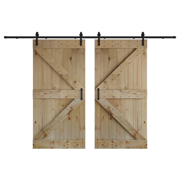 COAST SEQUOIA INC K Series 84 in. x 84 in. Unfinished DIY Knotty Wood Double Sliding Barn Door with Hardware Kit