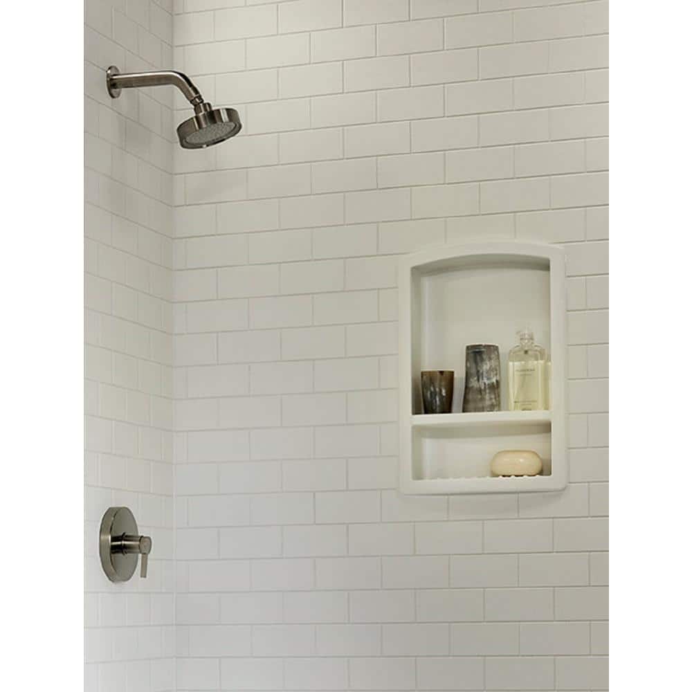 White Solid Surface Recessed Shower Shelf with Soap Dish