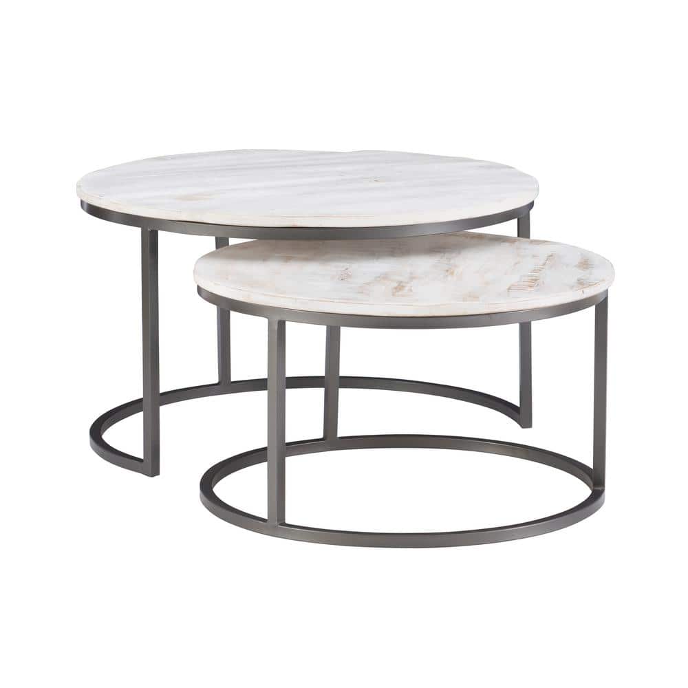 Powell Company Cosimo 31 in. Length White 18 in. High Round Mango Wood Nesting Coffee Tables -  HD1687CT21