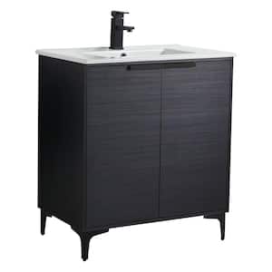 30 in. W x 18.5 in. D x 35.25 in. H Single Sink Bath Vanity in Chestnut with Black Hardware and White Ceramic Sink top