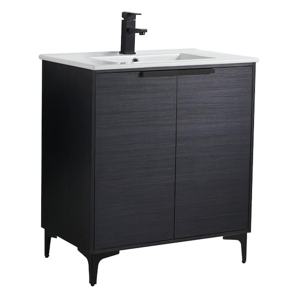 FINE FIXTURES 30 in. W x 18.5 in. D x 35.25 in. H Single Sink Bath Vanity in Chestnut with Black Hardware and White Ceramic Sink top