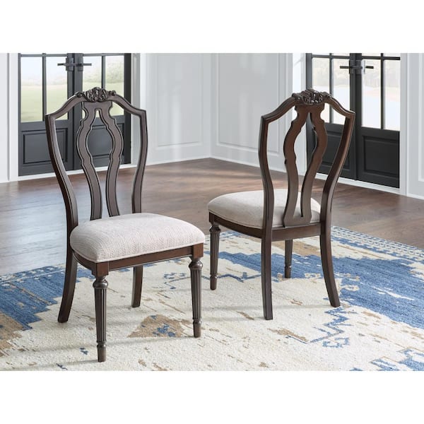 Lavinton Cherry Brown Polyester with Cushion and Solid Wood Frame Side Chair Set of 2