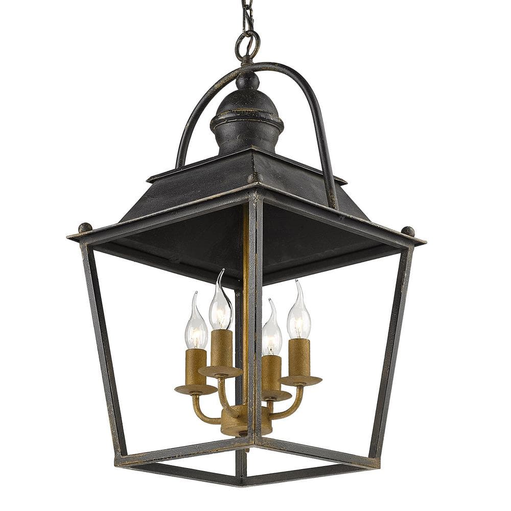Transitional Antique Black Iron 4-Light Candelabra Pendant