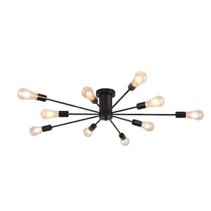 37.7 in. 10-Light Black Sputnik Flush Mount for Living Dining Room Chandelier Ceiling Light