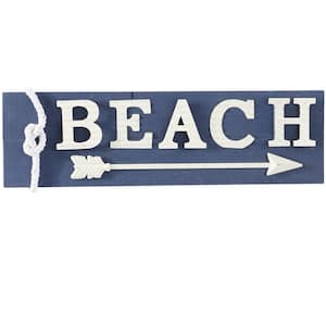 28 in. x  9 in. Wood Blue Beach Sign Wall Decor