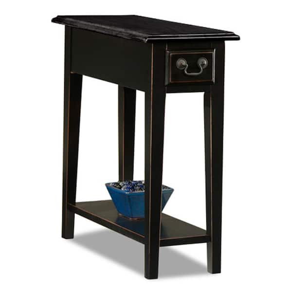 Leick Home 24 in W One Drawer Narrow Side Rectangle Table with Shelf, Distressed Slate Black Wooden Top