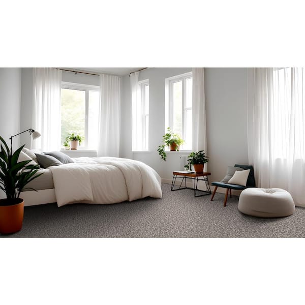 Piece Of Cake Hazy Shadow Gray 33 oz. Solution Dyed Polyester Texture Carpet - Installation Required