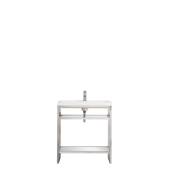 James Martin Vanities Boston 31.5 in. W Stainless Steel Console Sink with Basin and Leg Combo in Brushed Nickel