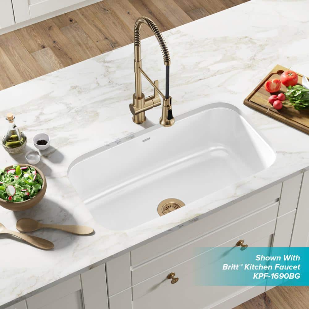 White 31 1/2-inch Undermount Stainless Steel Single Bowl Kitchen Sink
