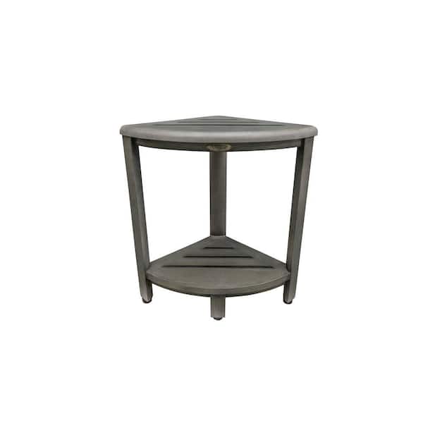 Oasis 12 in. W x 18 in. H 2-Tier Teak Corner Shower Shelf in Coquina Gray