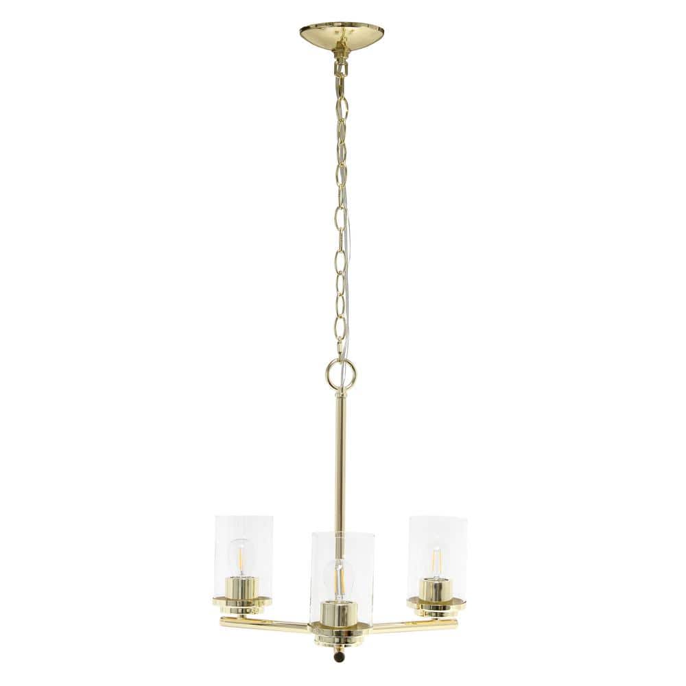 15 in. 3-Light Gold Traditional Vintage Modern Industrial Metal and Clear G