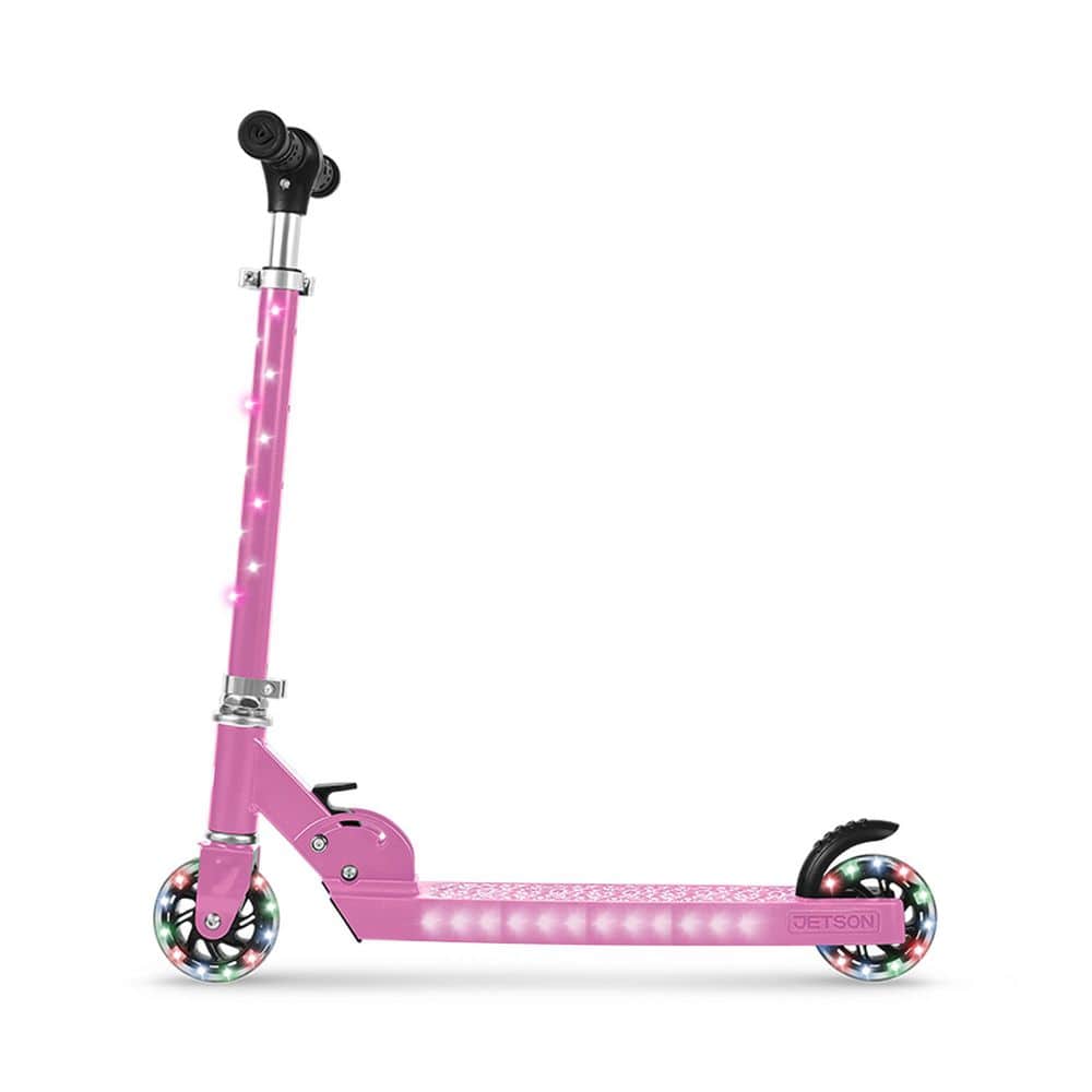 Jupiter Kick Scooter with LED Lights and Height Adjustable Handlebar Pink