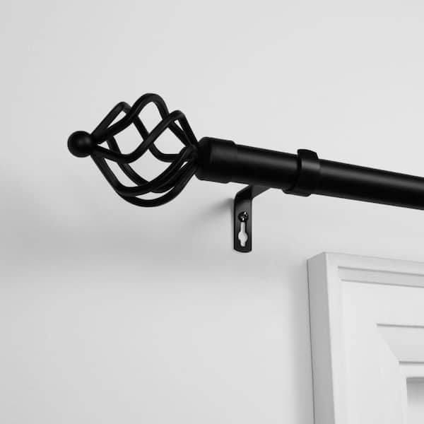 Torch Indoor 84 in. - 160 in. Adjustable 1 in. Single Curtain Rod Kit in Matte Black with Finial
