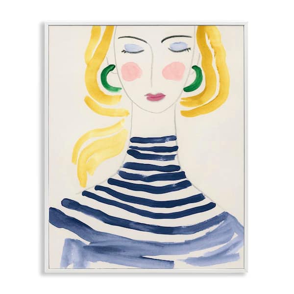 Stupell Industries Woman in Stripes by June Erica Vess White Framed People Giclee Art Print 30 in. x 24 in.