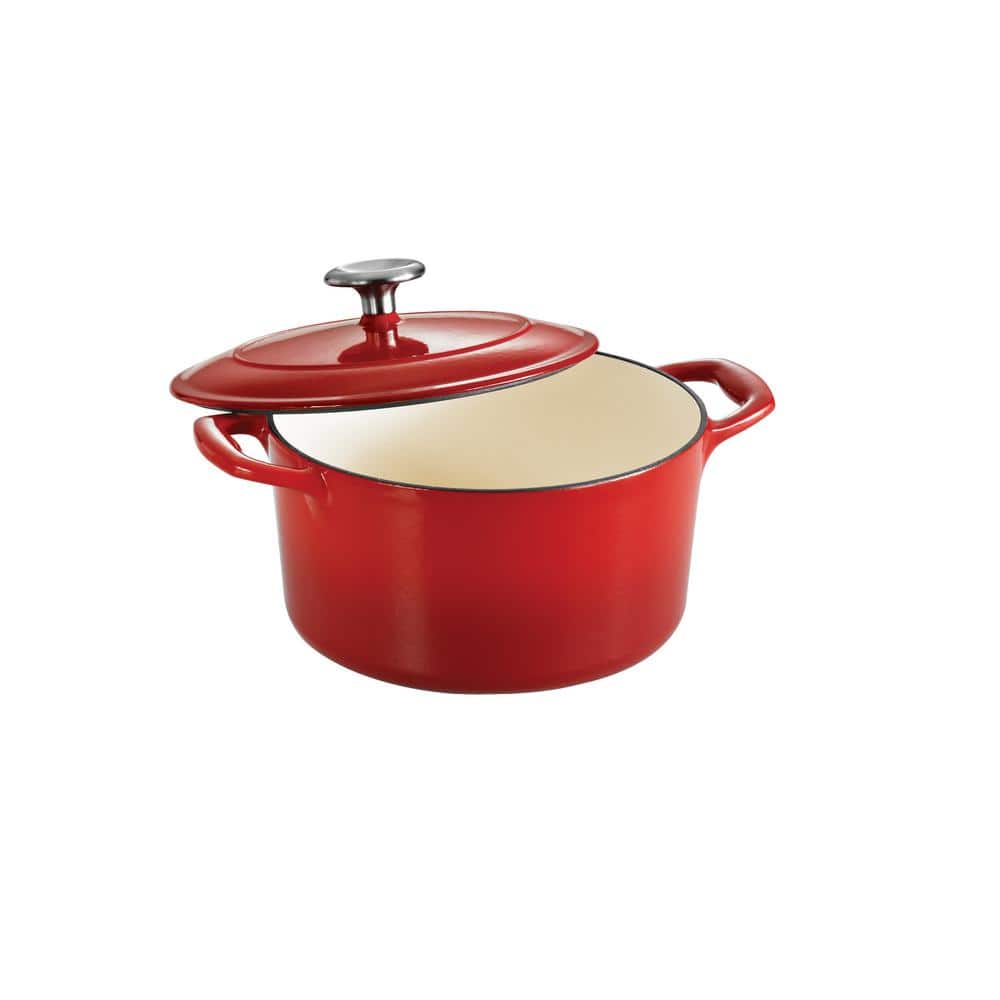 Tramontina 80131/037DS Enameled Cast Iron Covered Round Dutch Oven 5.5-Quart Majolica Red